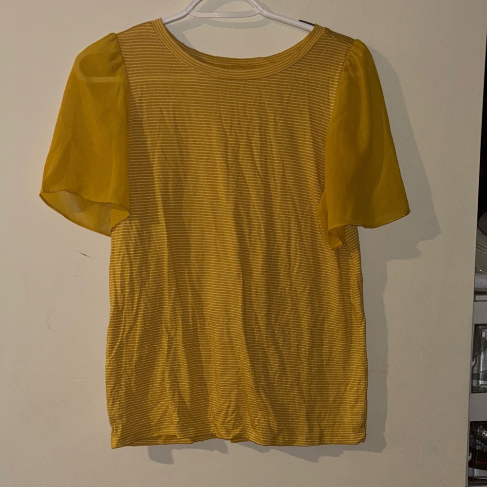 Loft Yellow Striped Short Sleeve Top